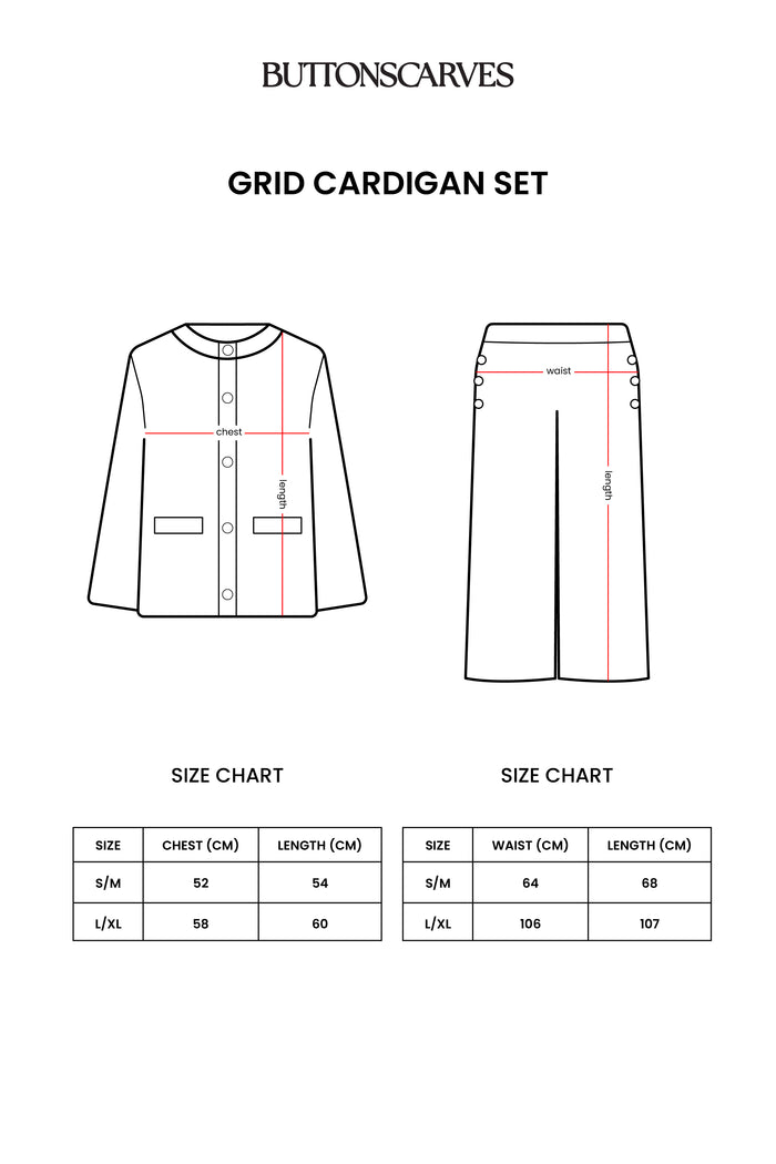 grid cardigan set by buttonscarves size chart