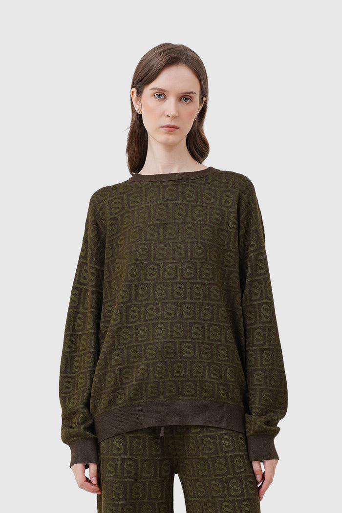 Grid Sweatshirt Set - Olive