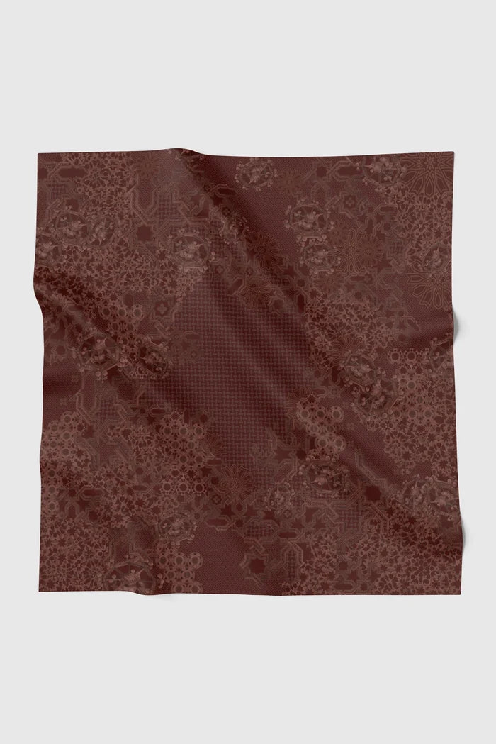 haramain 2 printed square scarf in oud red by buttonscarves