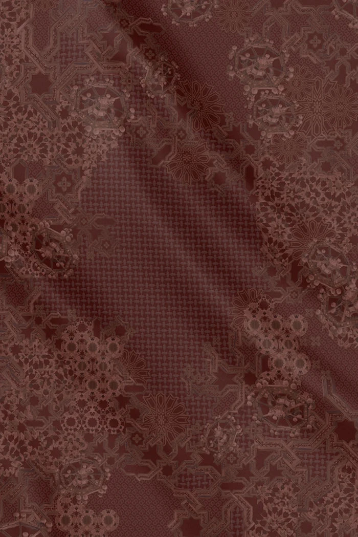 haramain 2 printed square scarf in oud red by buttonscarves motifs detail
