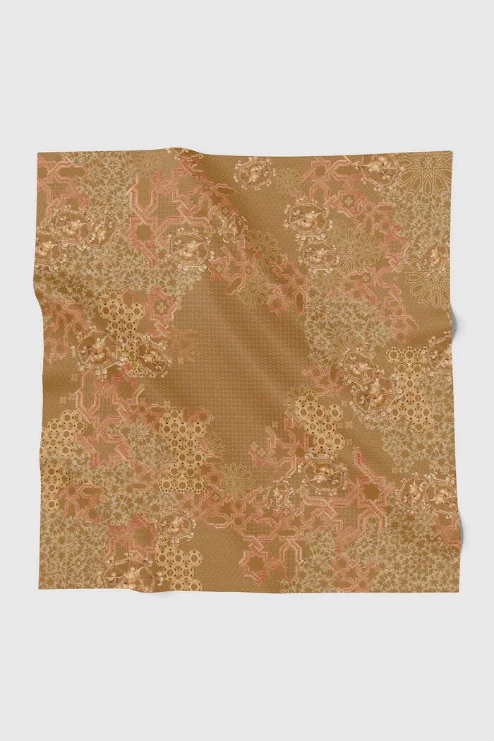 haramain 2 printed square scarf in sandalwood by buttonscarves