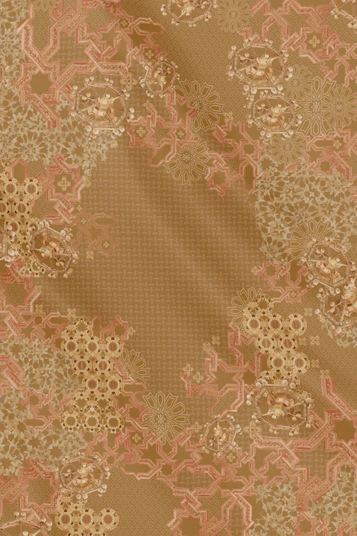 haramain 2 printed square scarf in sandalwood by buttonscarves motifs detail