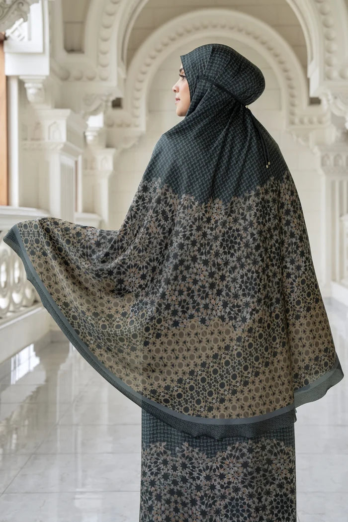 haramain 2 prayer robe in dates by buttonscarves back view