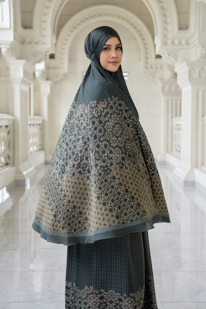 haramain 2 prayer robe in dates by buttonscarves side view