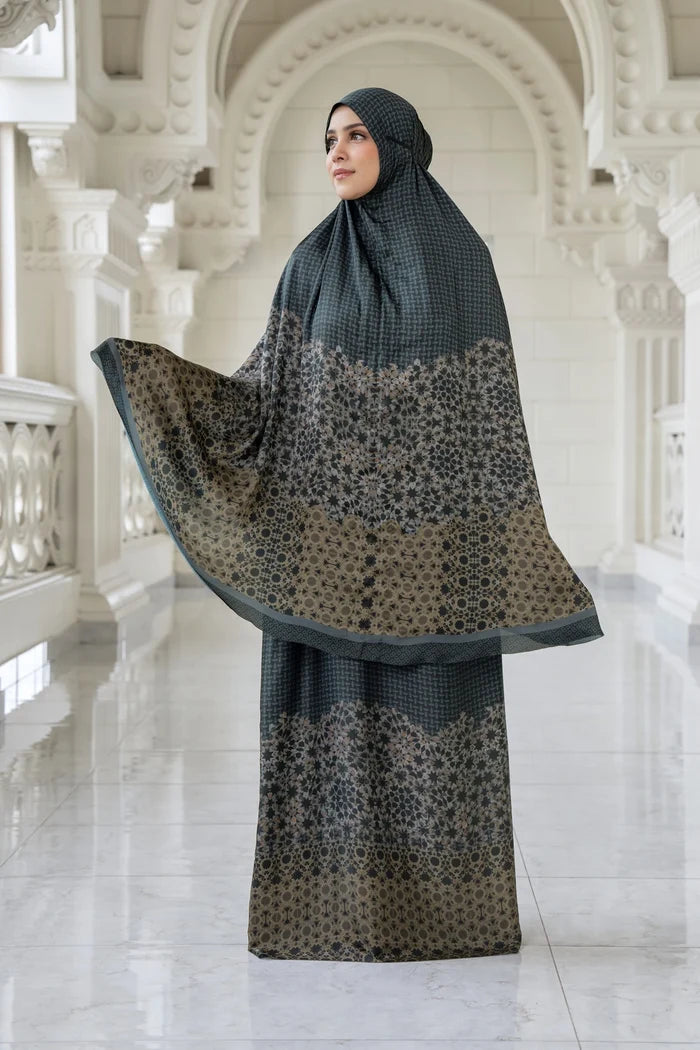 haramain 2 prayer robe in dates by buttonscarves front view