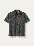 Multicolor floral and leaf-print short-sleeve cotton shirt, front view shown in Images 1 and 2.