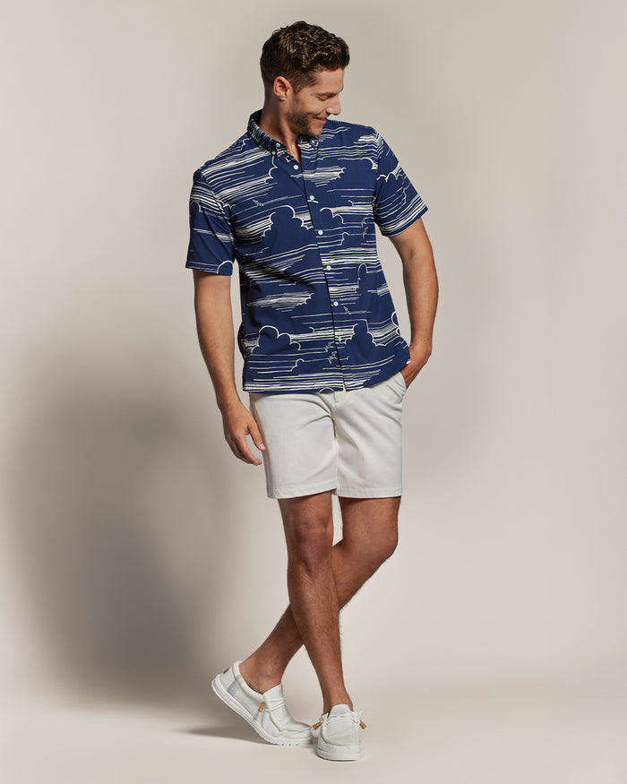 Light blue solid UPF long-sleeve shirt, front view shown in both images.