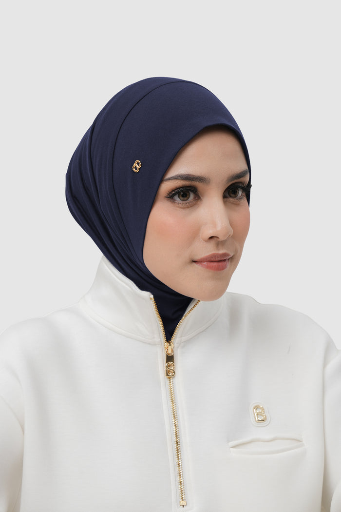instant slip-on scarf in navy by buttonscarves detail view