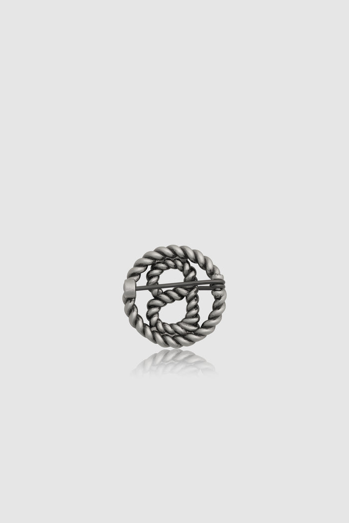 interlock pin brooch in anti silver by buttonscarves back view