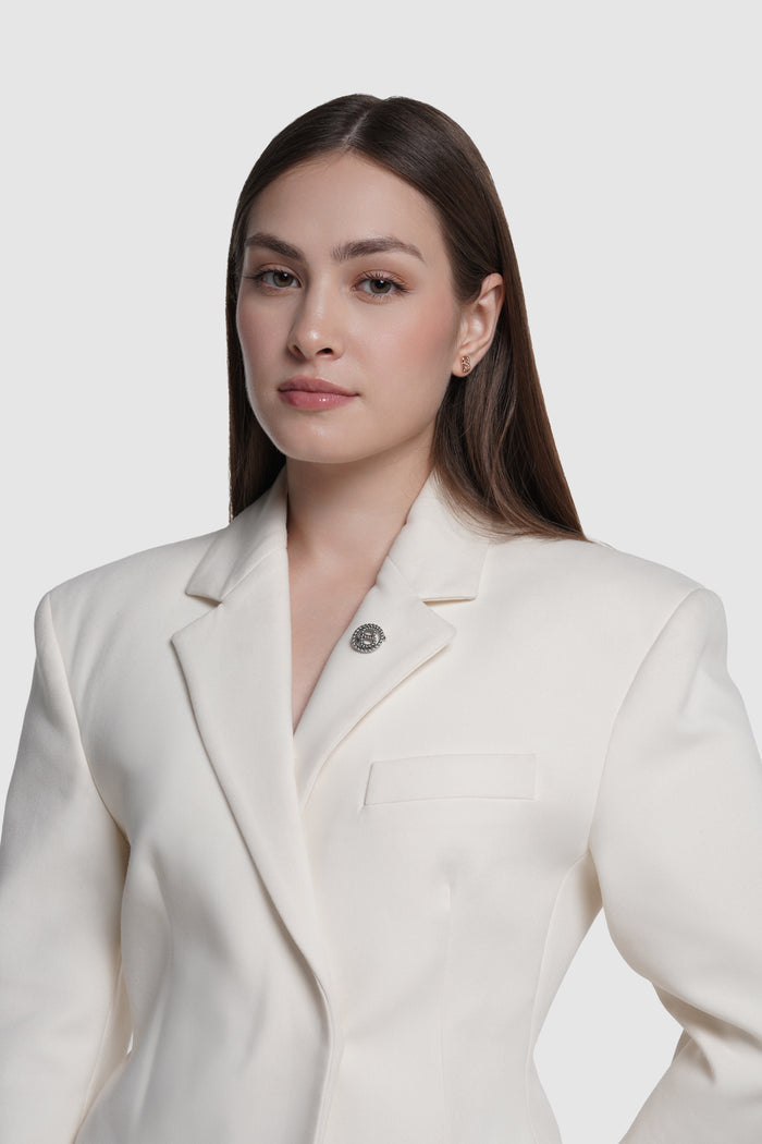 interlock pin brooch in anti silver by buttonscarves on blazer