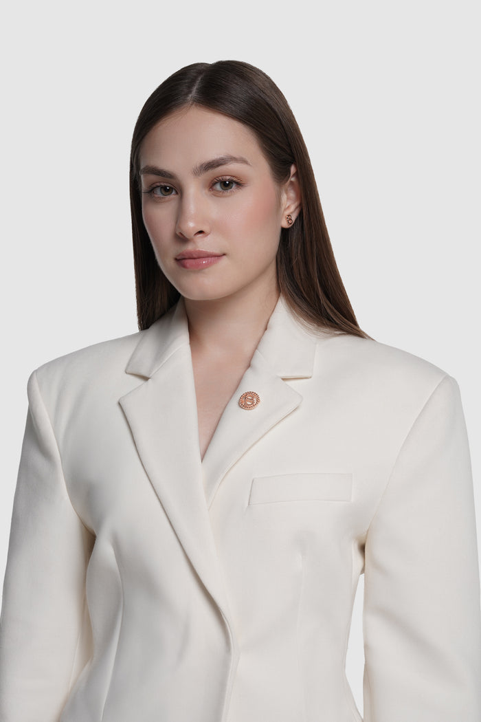 interlock pin brooch in rose gold by buttonscarves on blazer