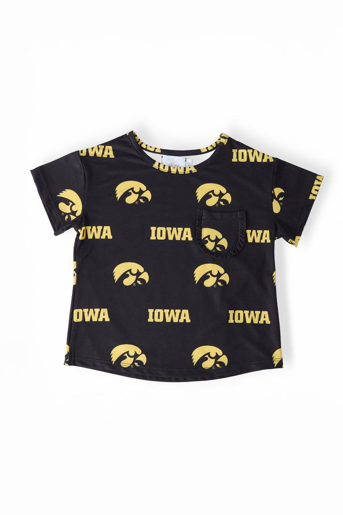 (S) Iowa Black Tigerhawk Ruffle Pocket Tee-Mila & Rose ®