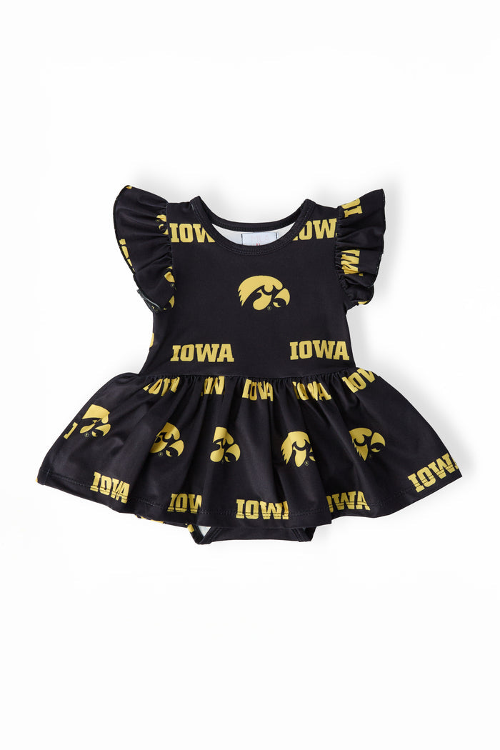 (R) Iowa Black Tigerhawk S/S Flutter Twirl Bodysuit-Mila & Rose ®