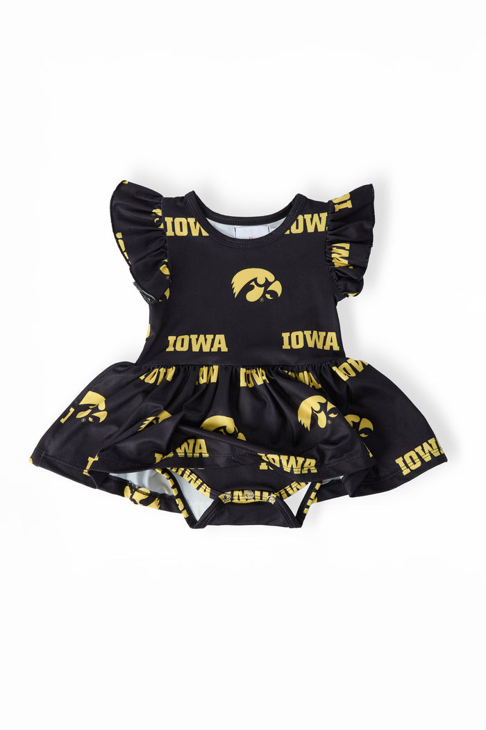 (R) Iowa Black Tigerhawk S/S Flutter Twirl Bodysuit-Mila & Rose ®