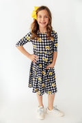 (V) Iowa Plaid Tigerhawk 3/4 Sleeve Pocket Twirl Dress-Mila & Rose ®