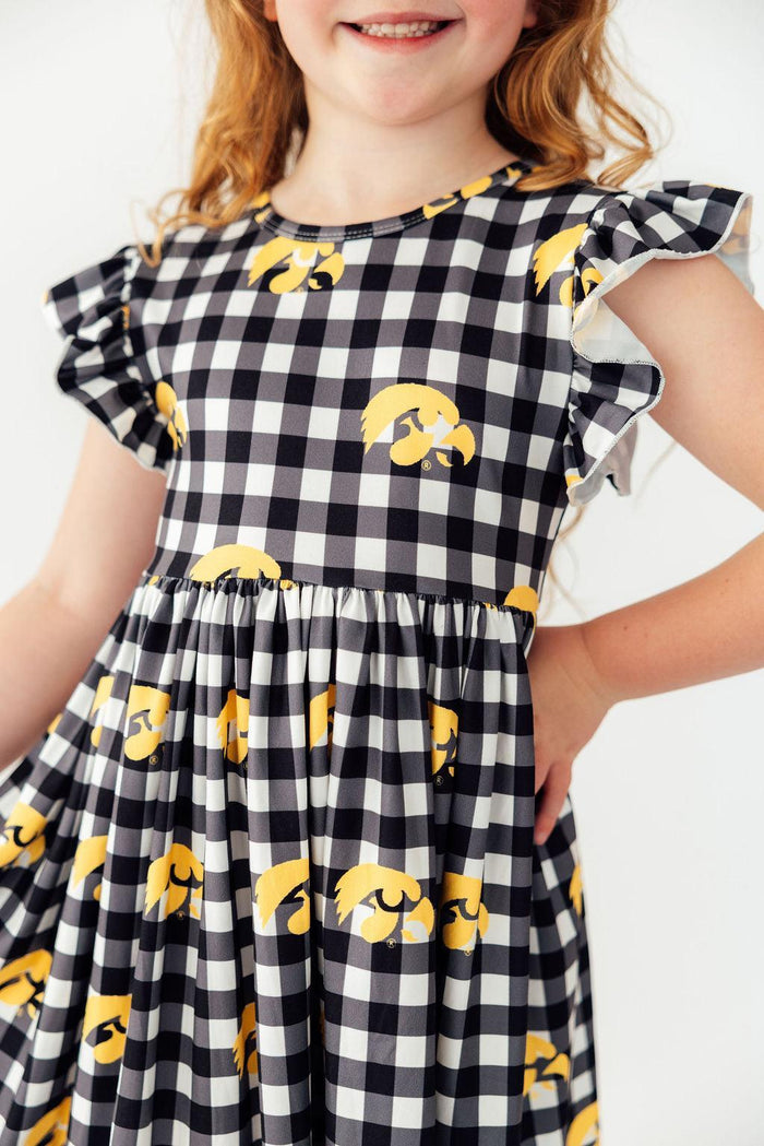 (S) Iowa Plaid Tigerhawk Flutter Twirl Dress-Mila & Rose ®