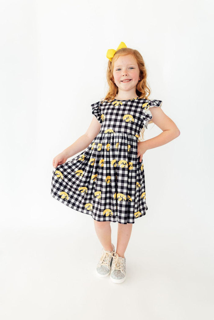 (S) Iowa Plaid Tigerhawk Flutter Twirl Dress-Mila & Rose ®