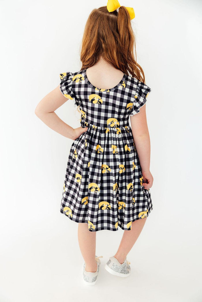 (S) Iowa Plaid Tigerhawk Flutter Twirl Dress-Mila & Rose ®