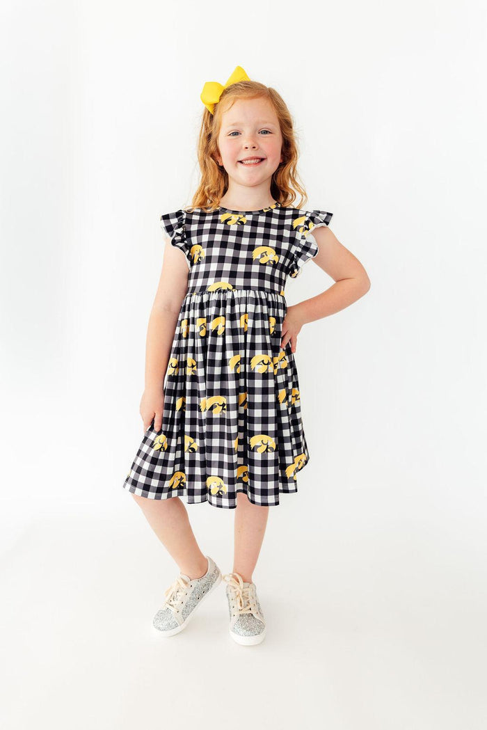 (S) Iowa Plaid Tigerhawk Flutter Twirl Dress-Mila & Rose ®