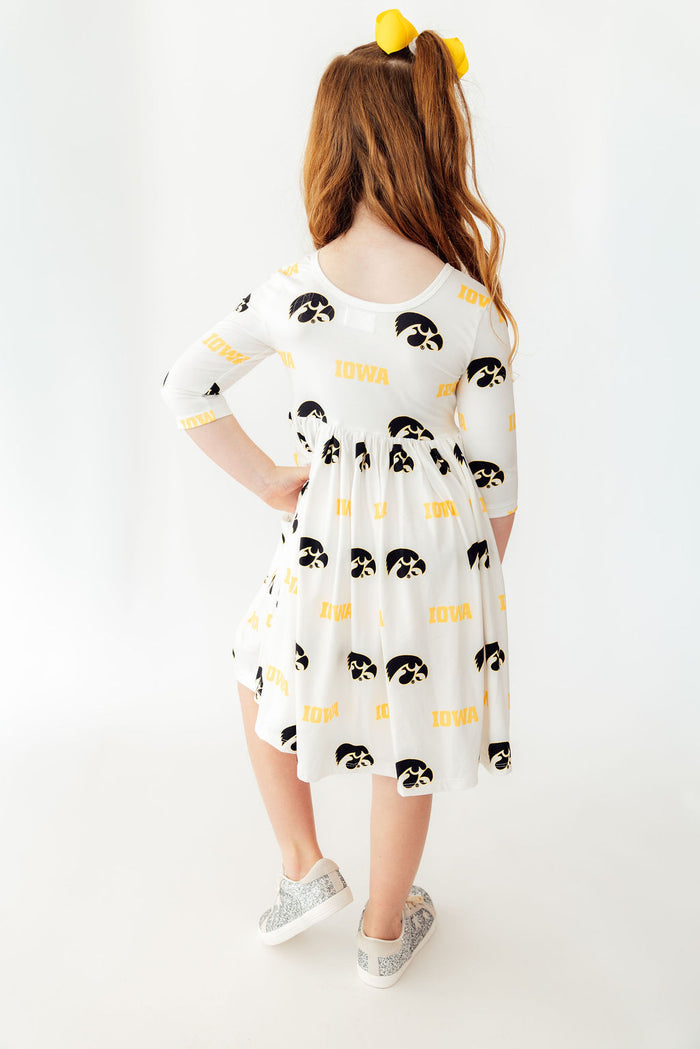 Iowa White Tigerhawk 3/4 Sleeve Pocket Twirl Dress-Mila & Rose ®