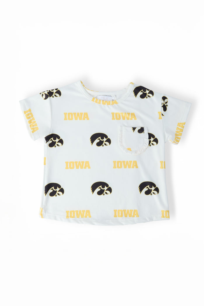 Iowa White Tigerhawk Ruffle Pocket Tee-Mila & Rose ®