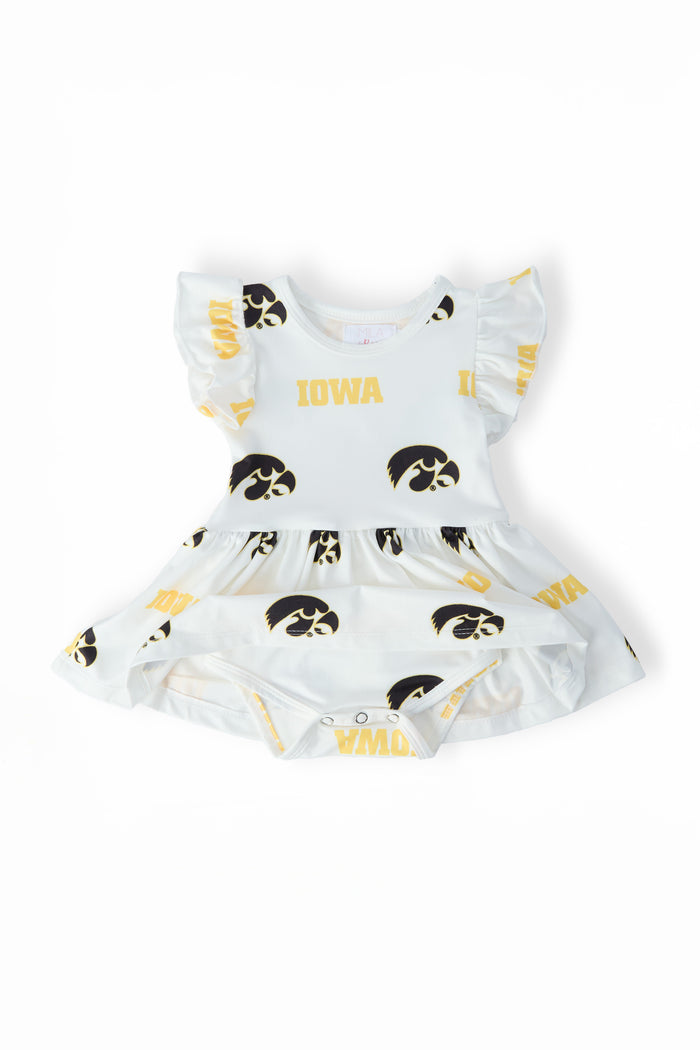 Iowa White Tigerhawk S/S Flutter Twirl Bodysuit-Mila & Rose ®