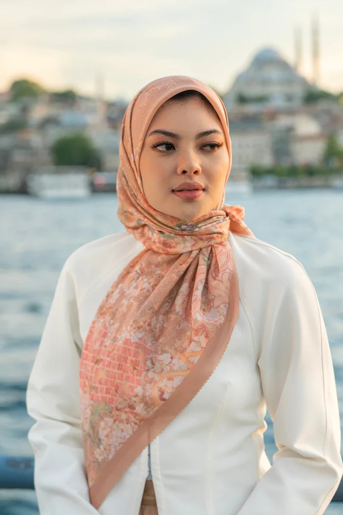 istanbul printed square scarf in baklava by buttonscarves style look