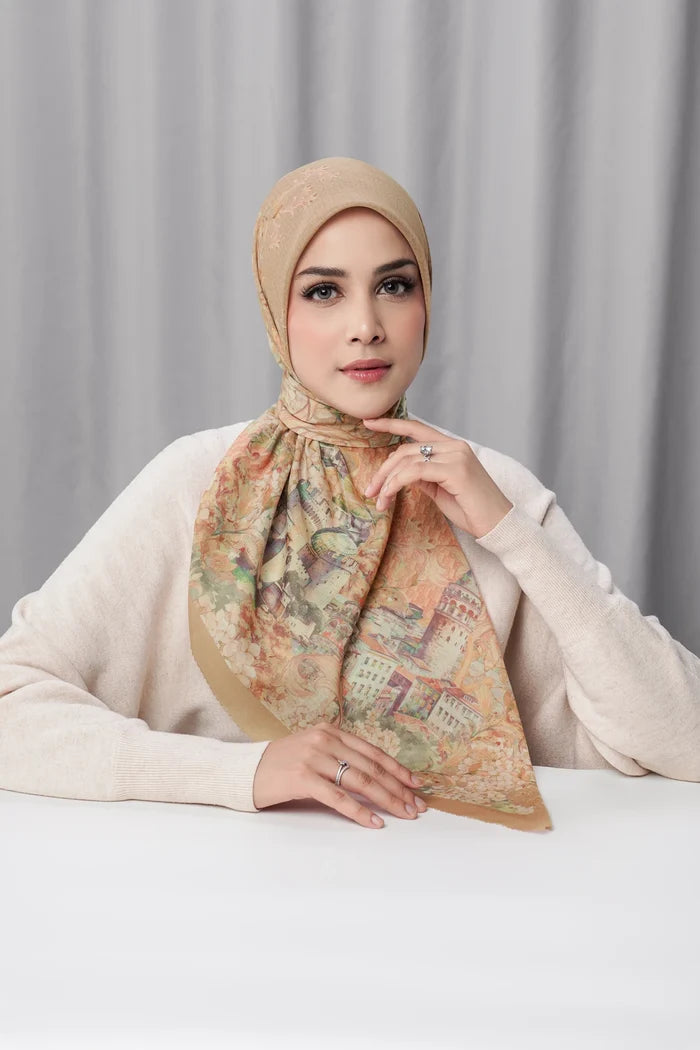 istanbul printed square scarf in baklava by buttonscarves front view