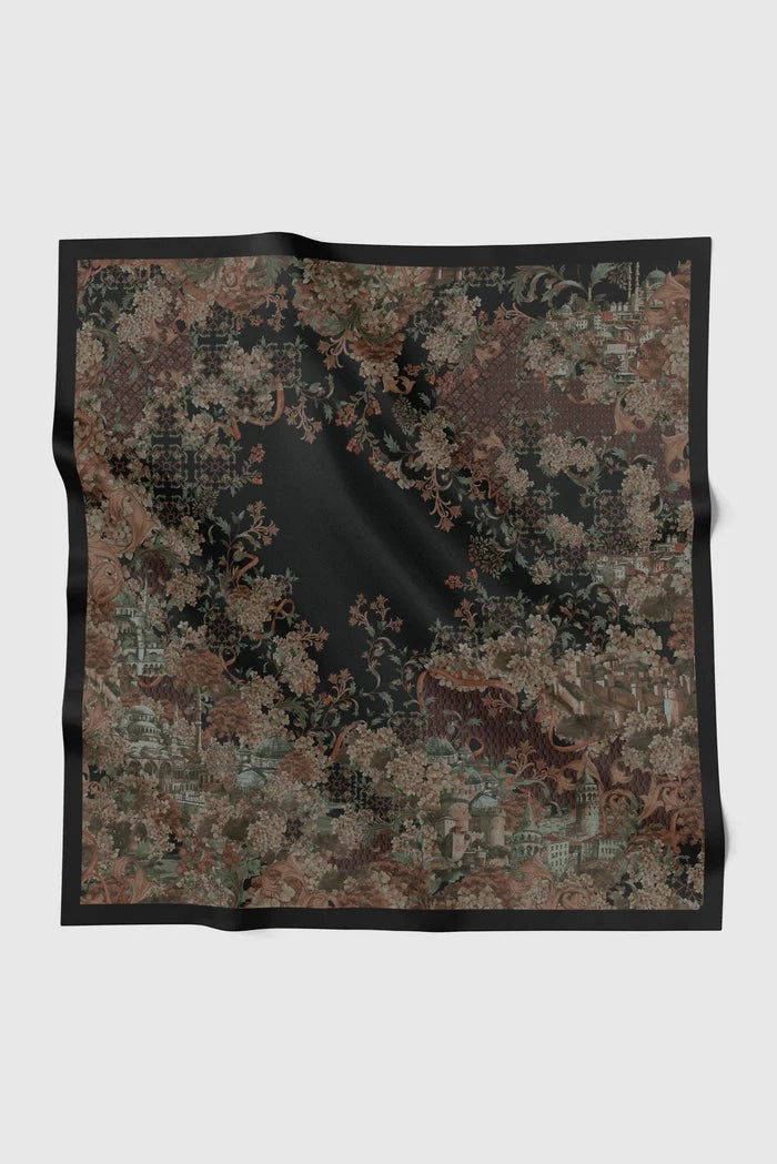 istanbul printed square scarf in black chili by buttonscarves