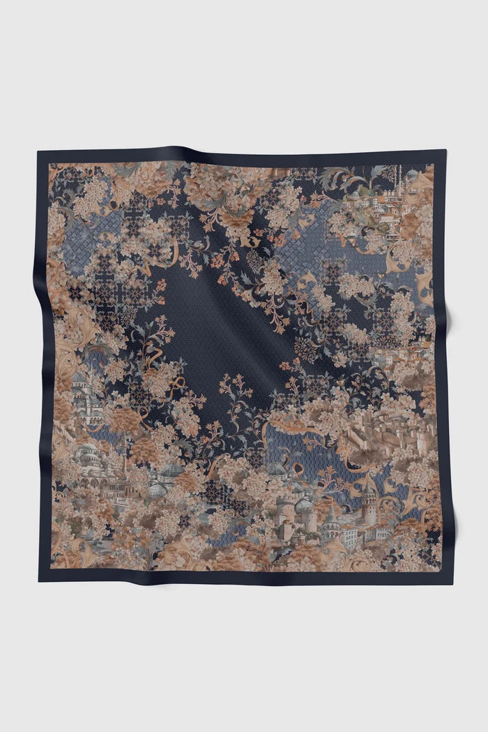 istanbul printed square scarf in bosphorus by buttonscarves