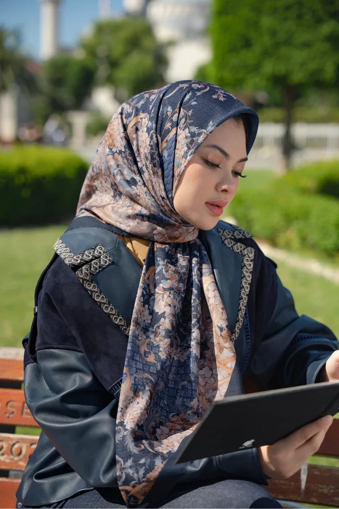 istanbul printed square scarf in bosphorus by buttonscarves style look