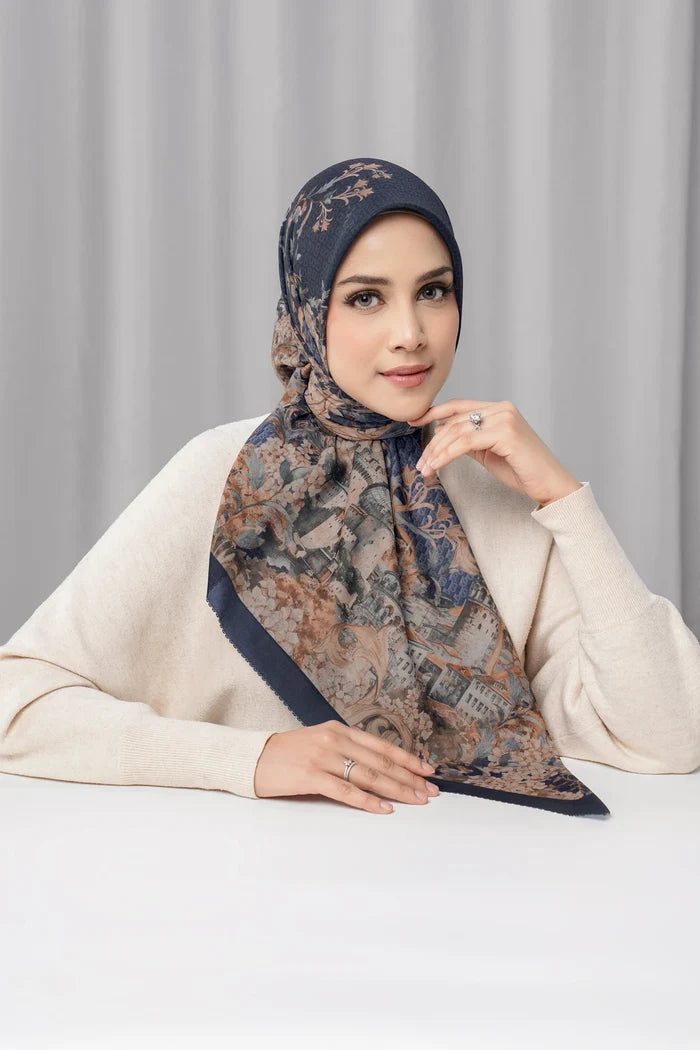 istanbul printed square scarf in bosphorus by buttonscarves front view