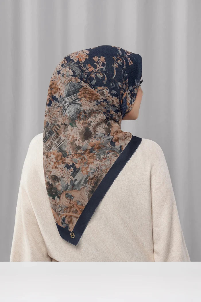 istanbul printed square scarf in bosphorus by buttonscarves back view