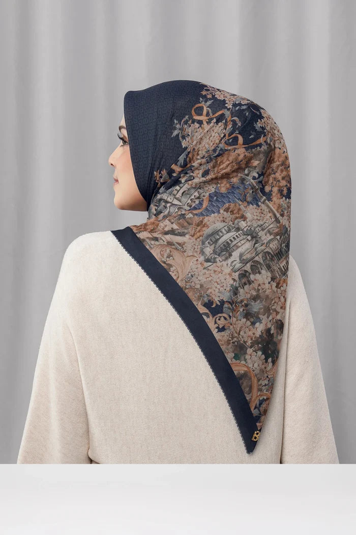 istanbul printed square scarf in bosphorus by buttonscarves back view
