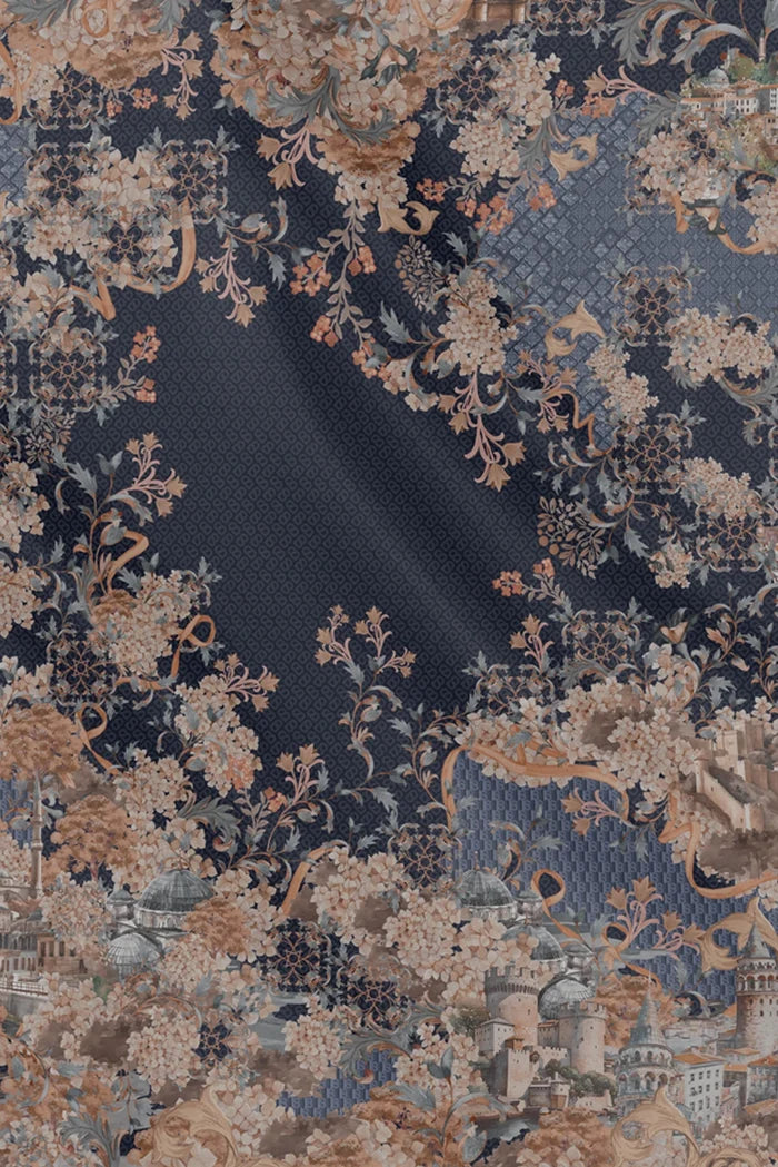 istanbul printed square scarf in bosphorus by buttonscarves pattern detail