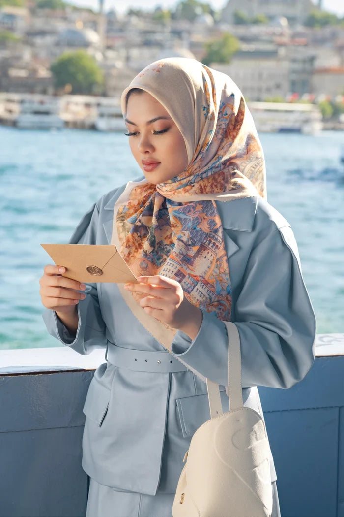 istanbul printed square scarf in hagia by buttonscarves style look