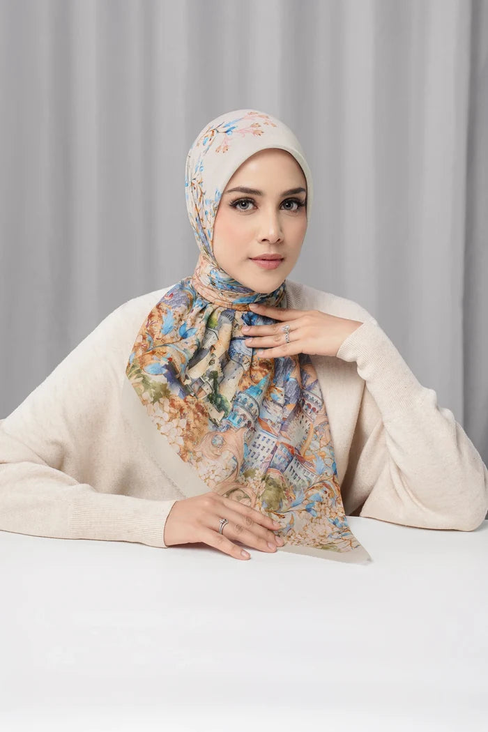 istanbul printed square scarf in hagia by buttonscarves front view