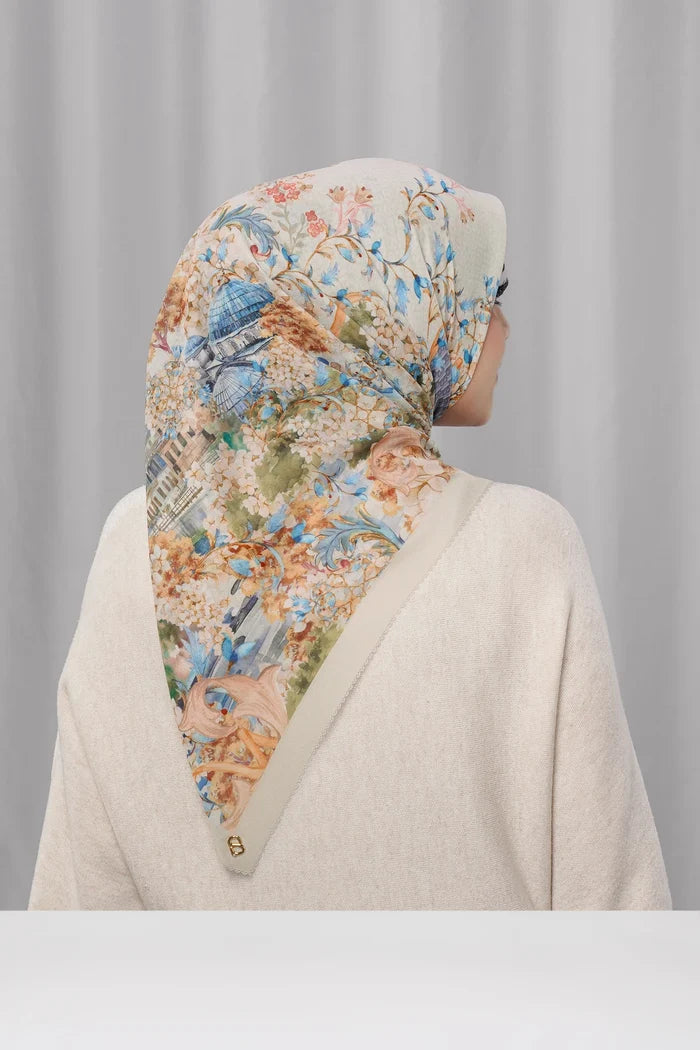 istanbul printed square scarf in hagia by buttonscarves back view