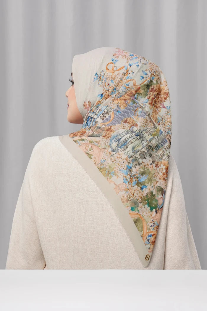 istanbul printed square scarf in hagia by buttonscarves back view