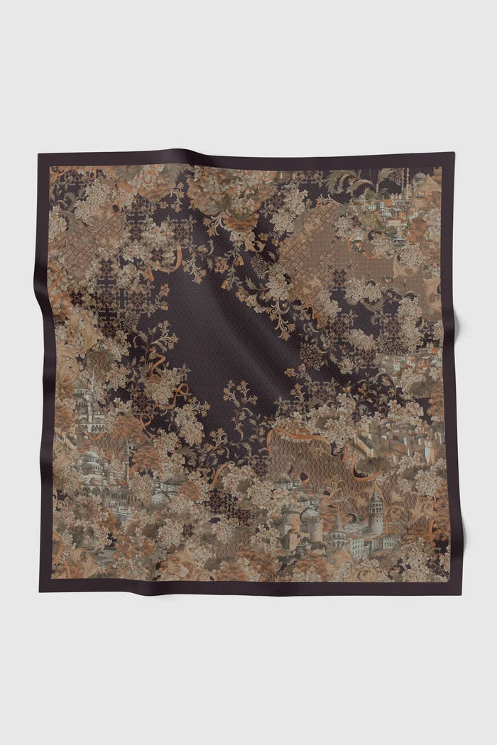 istanbul printed square scarf in kahve by buttonscarves