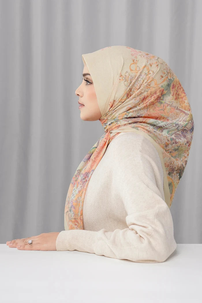 istanbul printed square scarf in kebab by buttonscarves side view