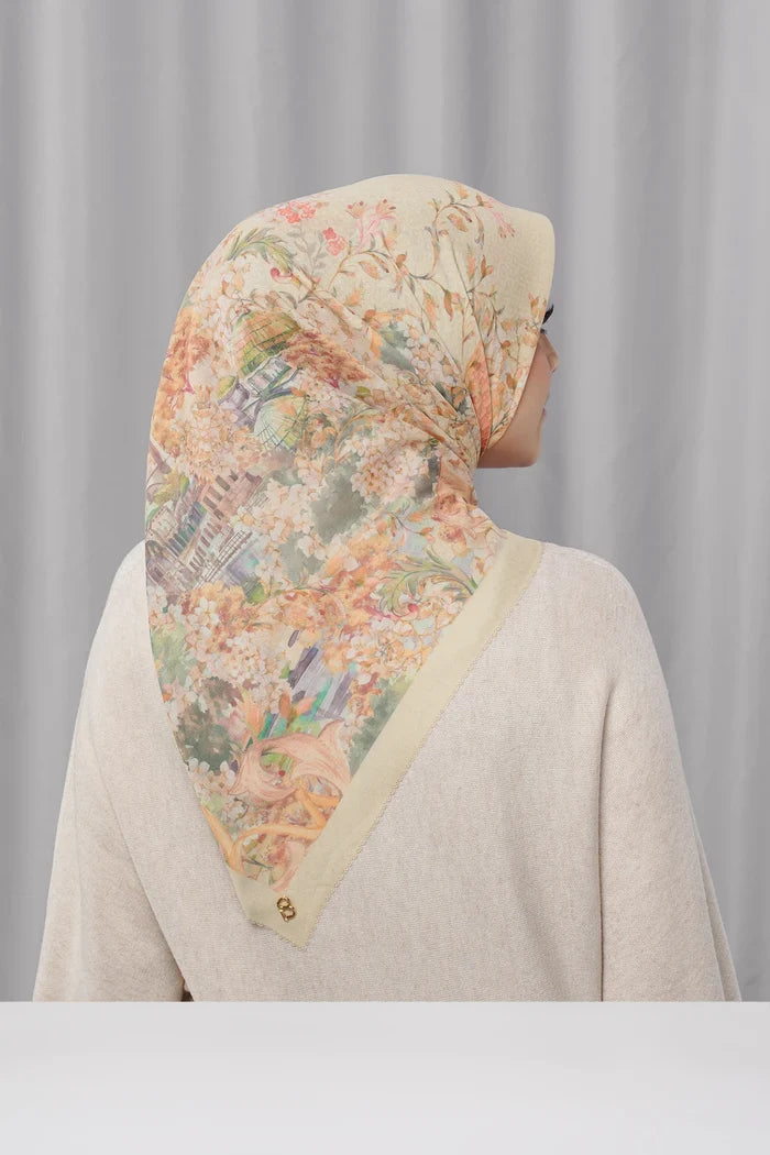 istanbul printed square scarf in kebab by buttonscarves back view