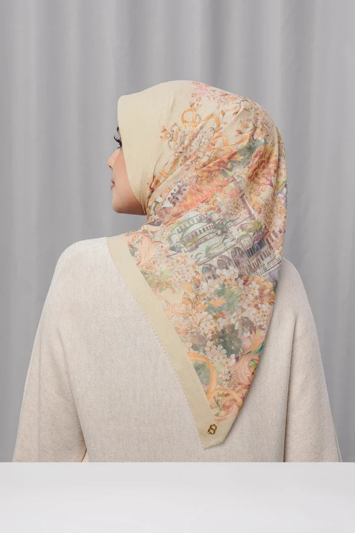 istanbul printed square scarf in kebab by buttonscarves back view