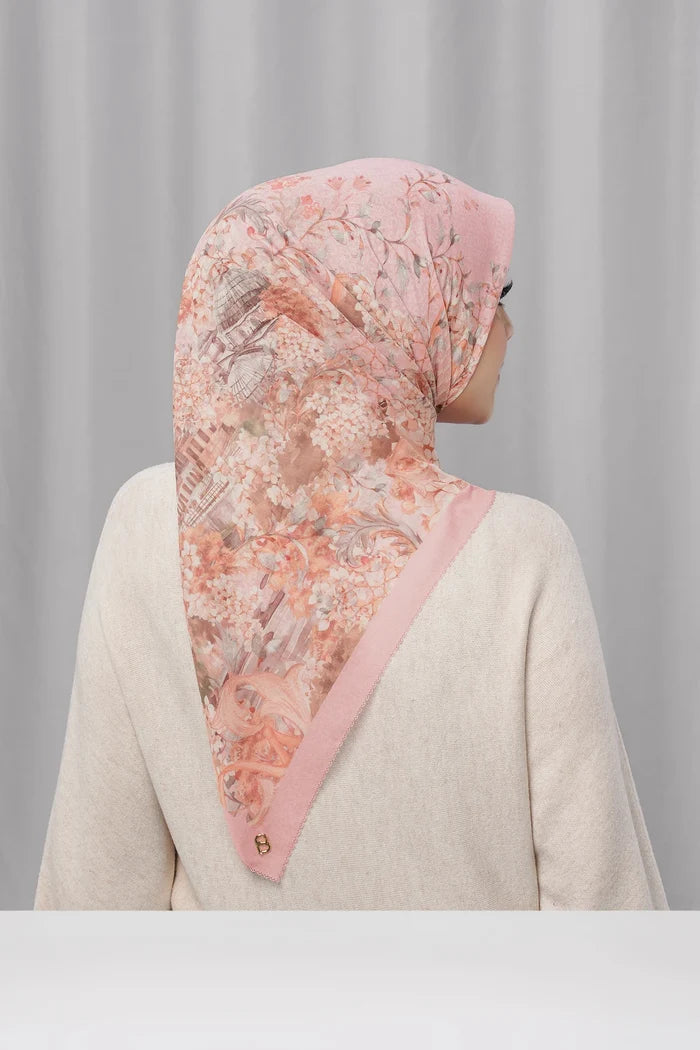 istanbul printed square scarf in lokum by buttonscarves back view