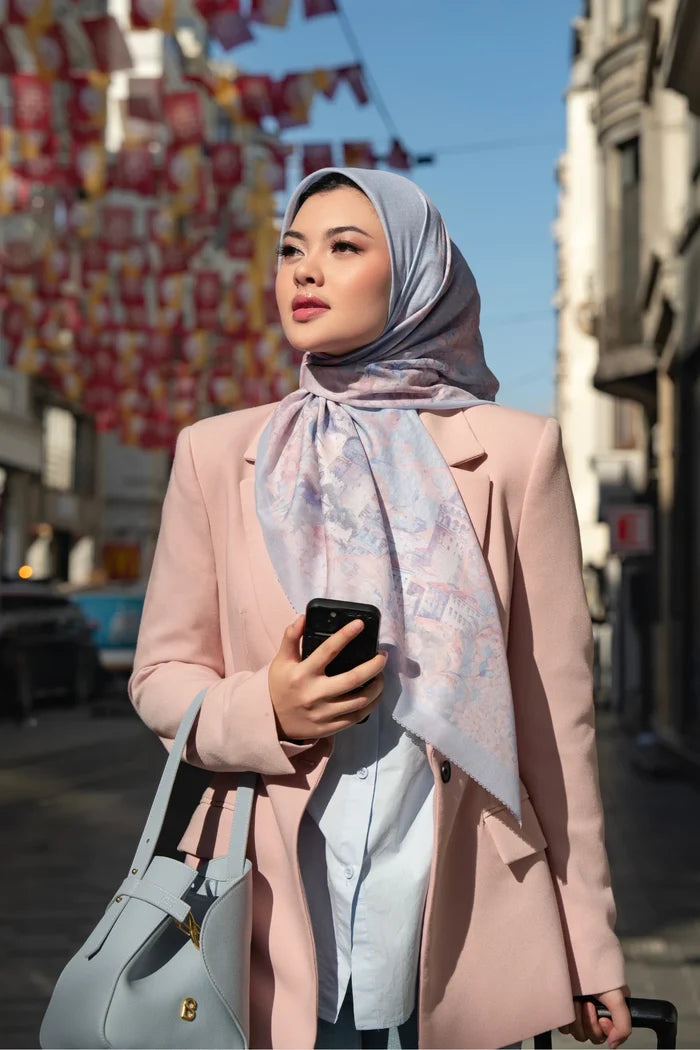 istanbul printed square scarf in marmara by buttonscarves style look