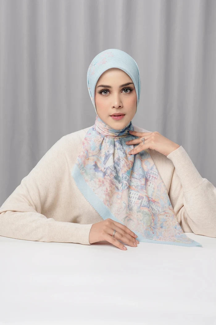 istanbul printed square scarf in marmara by buttonscarves front view