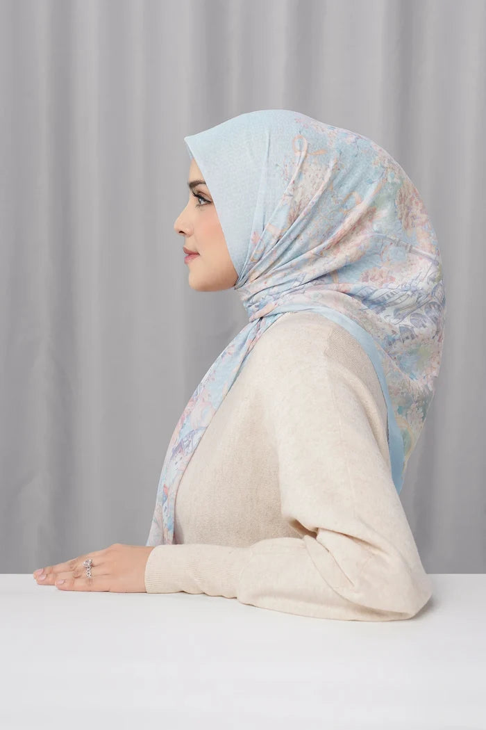istanbul printed square scarf in marmara by buttonscarves side view