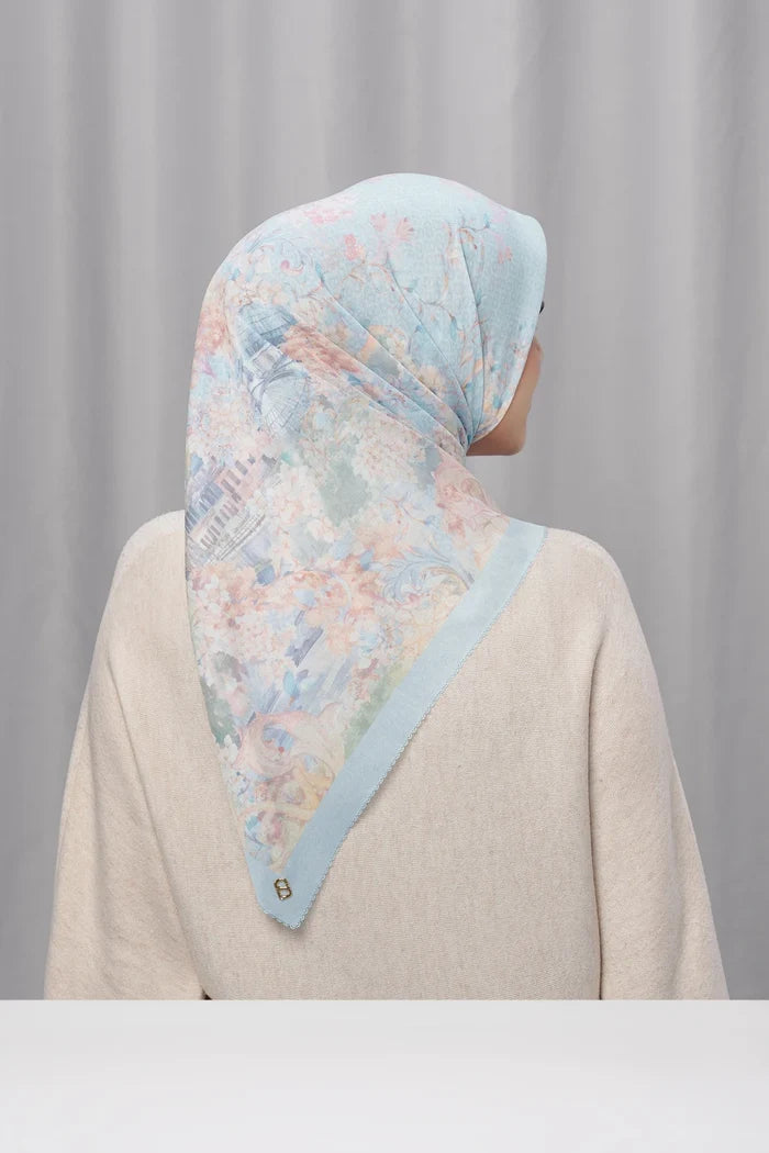 istanbul printed square scarf in marmara by buttonscarves back view