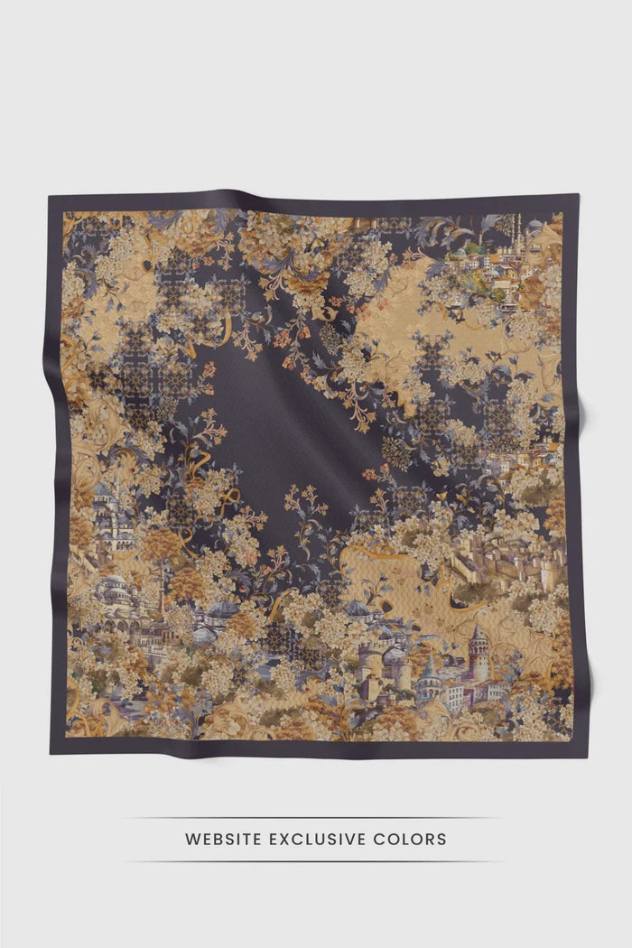 istanbul printed square scarf in zeytin by buttonscarves