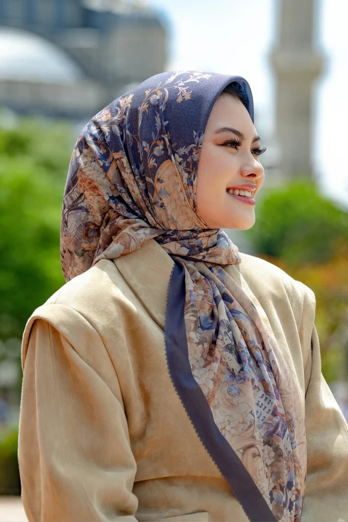 istanbul printed square scarf in zeytin by buttonscarves style look